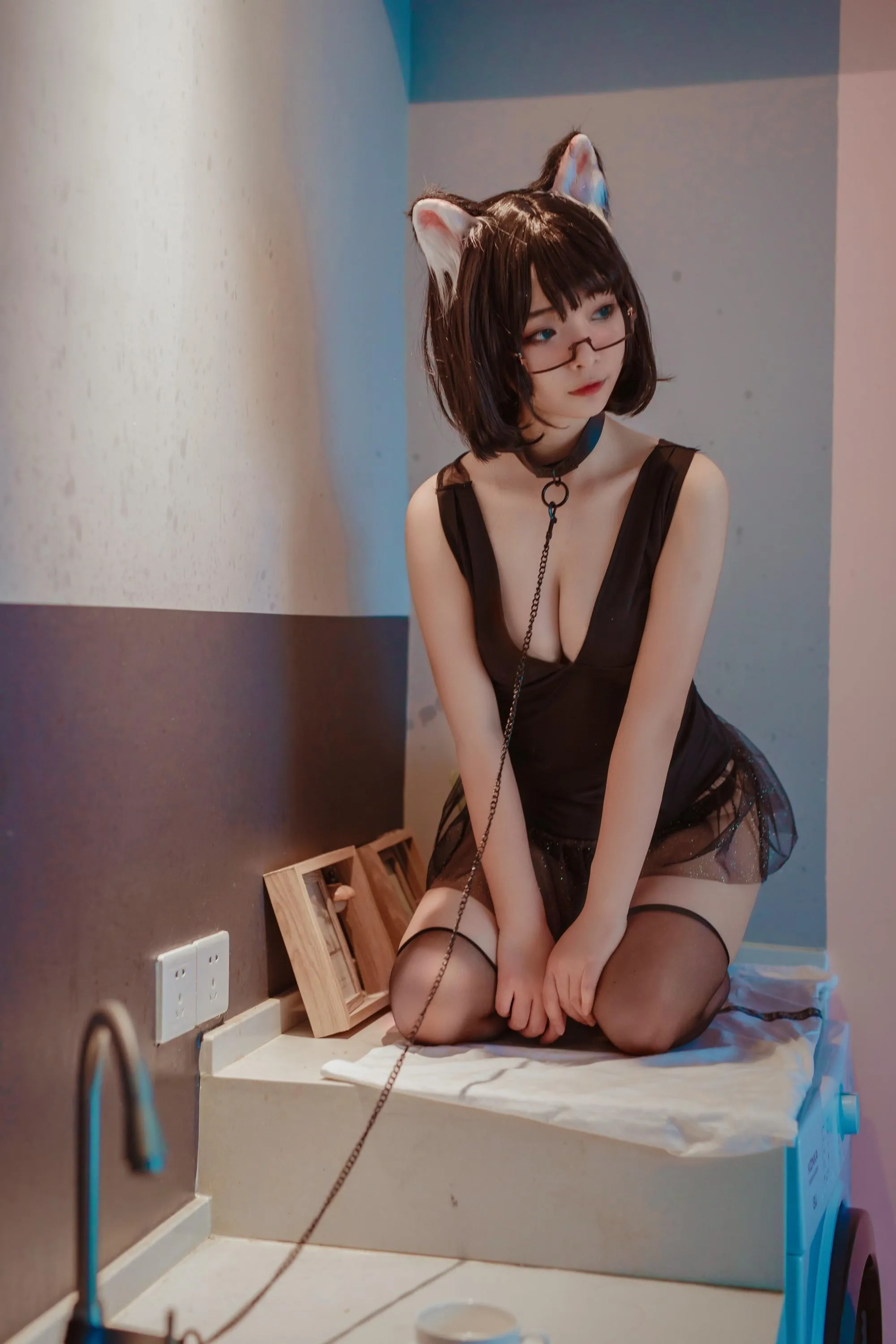 yuuhui玉汇 – NO.001 猫猫头黑裙子 [10P]插图5
